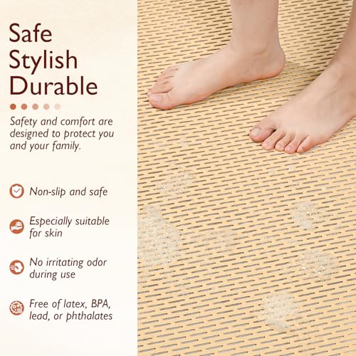 Extra Large Non-Slip Shower Mat, Fast-Dry PVC Bath Stall & Tub Mat, Drain-Hole Design,for Shower Stall Tub for Elderly/Kids，Non Slip Bathroom Safety Accessory，Beige 32"x17" by Aqzuxira - Used condition - Image 4