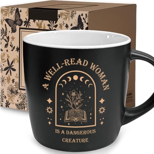 Kinkiii A Well-Read Woman Is a Dangerous Creature Coffee Mug Gifts for Women, Inspirational Literary Gifts for Book Lovers, Christmas Thanksgiving Birthday Present for Women, Readers, Writers, 13Oz
