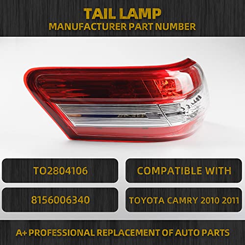 Dasbecan Left Rear Outer Tail Light Compatible With Toyota Camry 2010 2011 Clear Lens Lamp Replaces# To2804106 8156006340 Lh To2805106 8155006340 Rh #TOP1