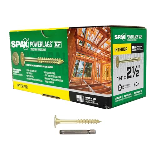 SPAX Tirafondos para madera 1/4" x 2-1/2" Powerlags XF Cabeza Pancake Interior Zinc Amarillo (50 pcs) T40 T-Star miniatura 1