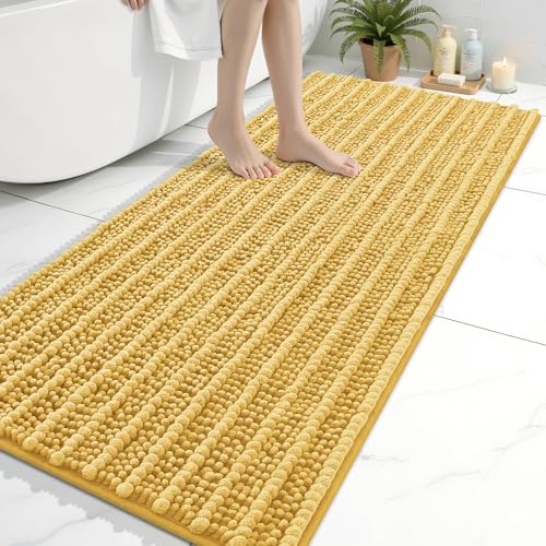 Image of Arotive Luxury Bathroom Ruuner Rugs 60x24, Extra Soft Thick Absorbent Shaggy Chenille Bath Rugs, Machine Wash Dry, Bath Mats for Bathroom Floor, Tub and Shower, Home Decor Accessories, Yellow