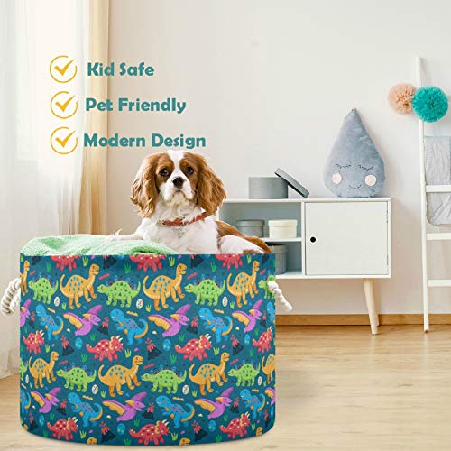 Image of visesunny Colorful Dinosaur Nursery Hamper Basket Clothes Toy Storage Organizer Bin Box Collapsible Laundry Bag for Kid Room,Playroom,Bathroom,Living Room,Dorm