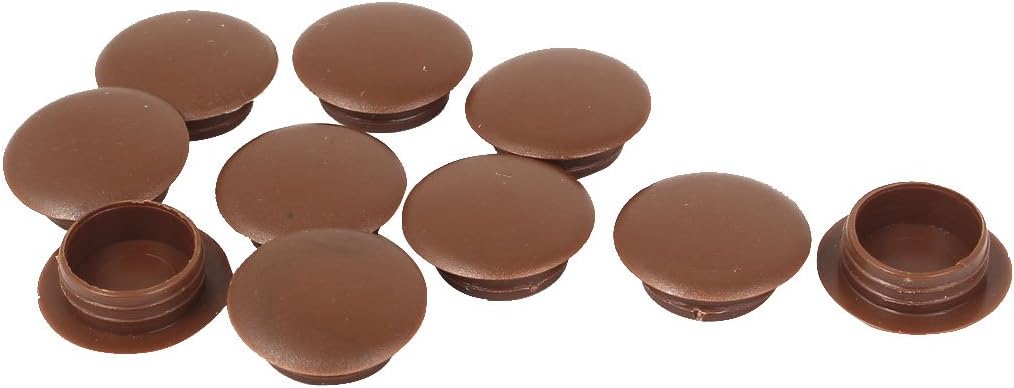 Sourcingmap Plastic Press On Cap Screw Cover 10pcs Brown for 16mm Dia Hole, 22 x 8mm