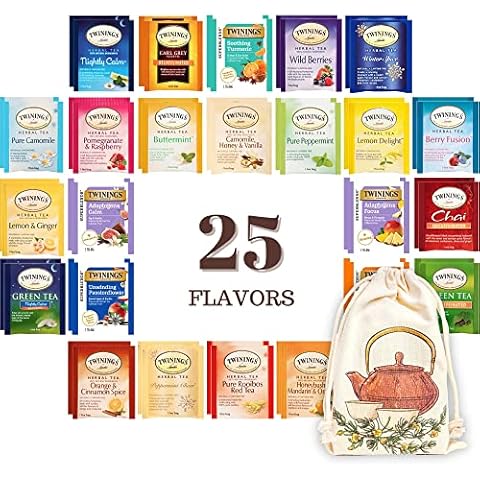 Twinings Herbal and Decaf Tea Bags - Caffeine-Free Variety Sampler - 25 Flavors, 50 Count - Individually Wrapped Packets Cover