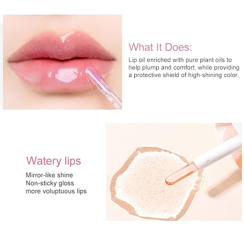 Miniatura 4 de ZARICS Aceite hidratante para labios, tinte hidratante para labios, brillo de labios transparente, bálsamo labial tintado, no pegajoso, brillo
