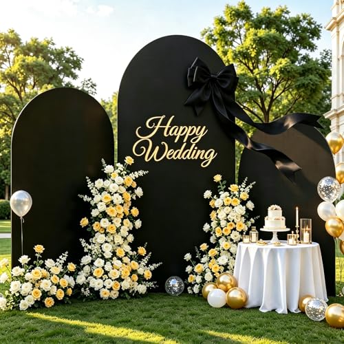 JCJ Arch Backdrop Cover 7.2FT 6.6FT 6FT, Black Wedding Arch Stand Cover Set of 3 Stretchy Backdrop with Zipper Spandex Fitted Arch Cover for Birthday Party Decoration by JCJ - Used condition - US$21.24