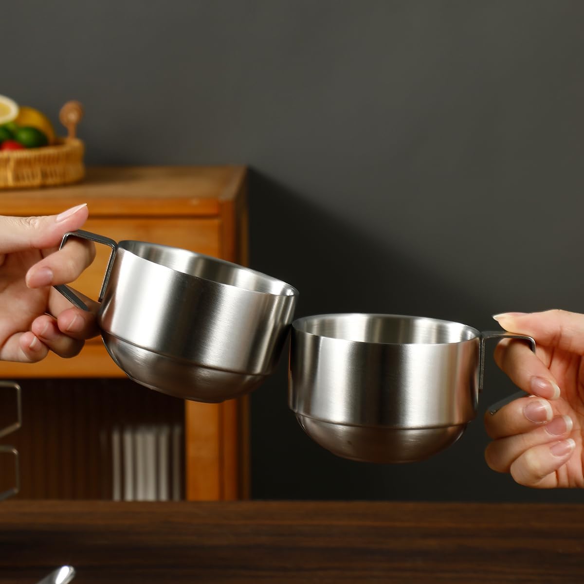 Stackable Stainless Steel Coffee Mugs, Coffee Cups Set of 4 with Spoons & Stand, 250ml Cup Cups for Drinks Latte Cappuccino Tea, 4 pcs set Coffee Cup