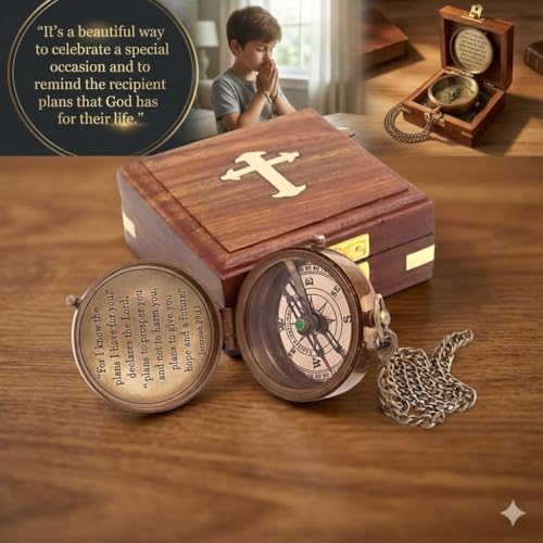 For I Know The Plans I Have For You, Jeremiah 29:11, Solid Brass Directional Engraved Compass, Baptism Gifts for Boys Girls, First Communion, Christian Gifts for Men, First Confirmation Gifts for Boys - Image 6