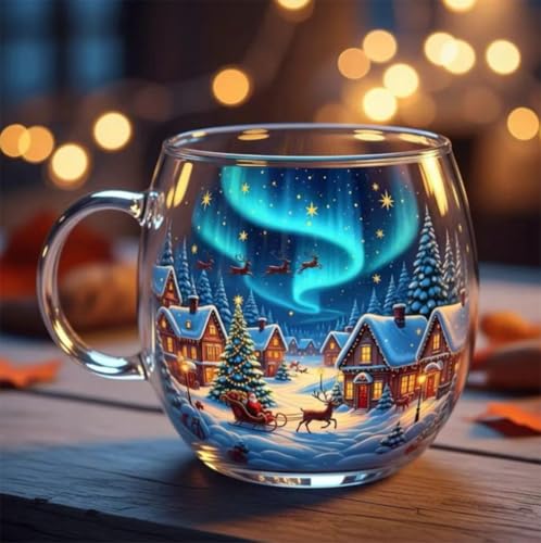 ARSBORUI Weihnachtstasse 300ml Süße Weihnachten Gläser mit Griff...