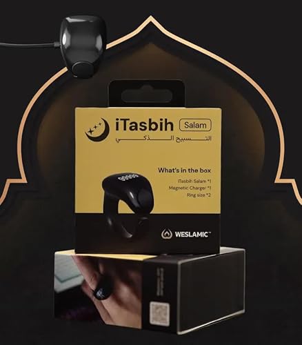 خاتم الذكر الرقمي الذكي الاكثر مبيعا، للتسبيح، شاشة اوليد، شحن مغناطيسي، مقاس 20 و22 ملم، اسود