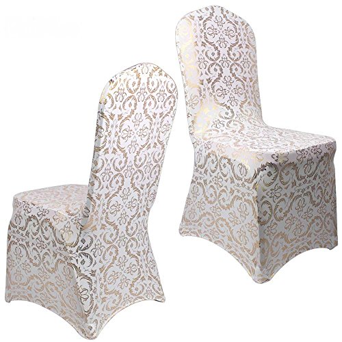 Fascola Bronzing Chair Cover Elastic Spandex Coverings Gold Printing Flower Chairs Cloth For Party Wedding Banquet Universal #TOP1