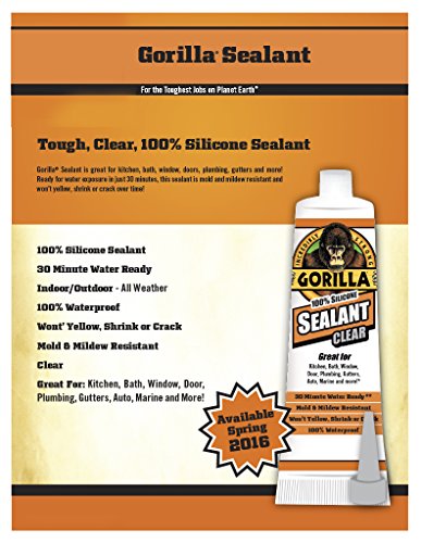 Image of Gorilla 100 Percent Silicone Sealant Caulk, 2.8 ounce Squeeze Tube, Clear, (Pack of 10)