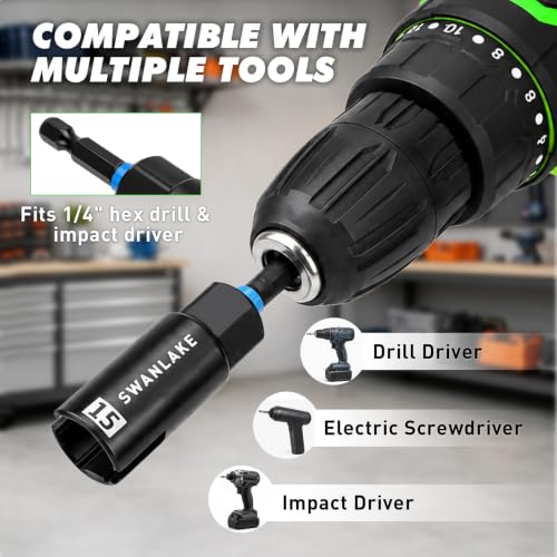 Image of 3-Piece Wing Nut Driver Set, 9mm, 12mm, 15mm, 1 /4 Inch Hex Shank Power Nuts Driver Bit, Wing Nut Socket for Eye Bolt, Hook Bolt Installation, Wire Twisting