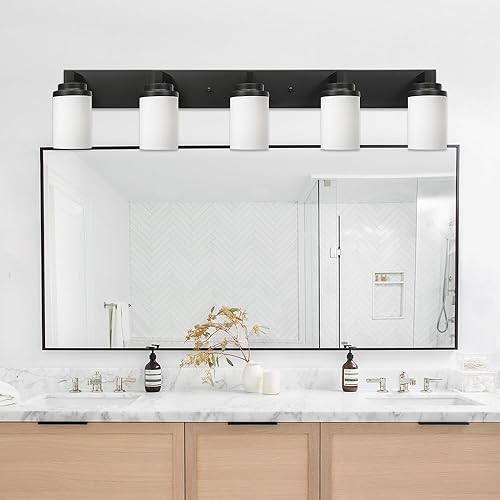 Miniatura 9 de Lámpara de baño de 3 luces con pantallas de vidrio blanco ópalo, iluminación moderna de baño sobre espejo de níquel cepillado para cocina, pasillo,