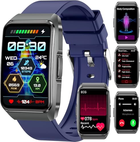 2025 Nuevo Reloj Inteligente con 𝐆𝐥𝐮𝐜𝐞𝐦𝐢𝐚/ECG+HRV, 1.57' Smartwatch con Ácido Úrico/Lípidos/BMI/24/7 Temperatura Corporal, Presión Arterial para Android iOS, Botón de SOS, 100+ Deporte