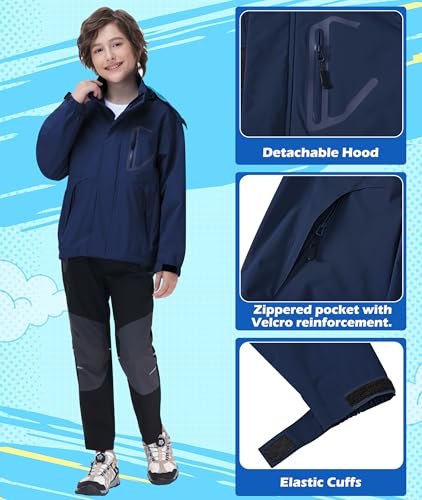 Image of Boys Rain Jacket Kids Lightweight Rain Jackets Waterproof Hooded Windbreaker Outdoor Coats for Boys Girls