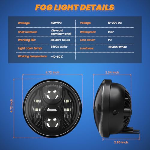 Image of Round LED Fog Lights for 2005-2011 Toyota Tacoma, 2007-2013 Tundra, 2004-2006 Solara, 2008-2015 Sequoia Accessories, Front Bumper Driving Fog lamp Plug and Play DOT Approved Fog Light Assembly