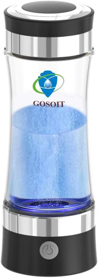 GOSOIT Hydrogen Alkaline Water Bottle Machine Maker Hydrogen Water Generator Ionizer with SPE and PEM Technology,US Membrane Make Hydrogen Content up to 800-1200 PPM and PH of 7.5-9.0 (black)