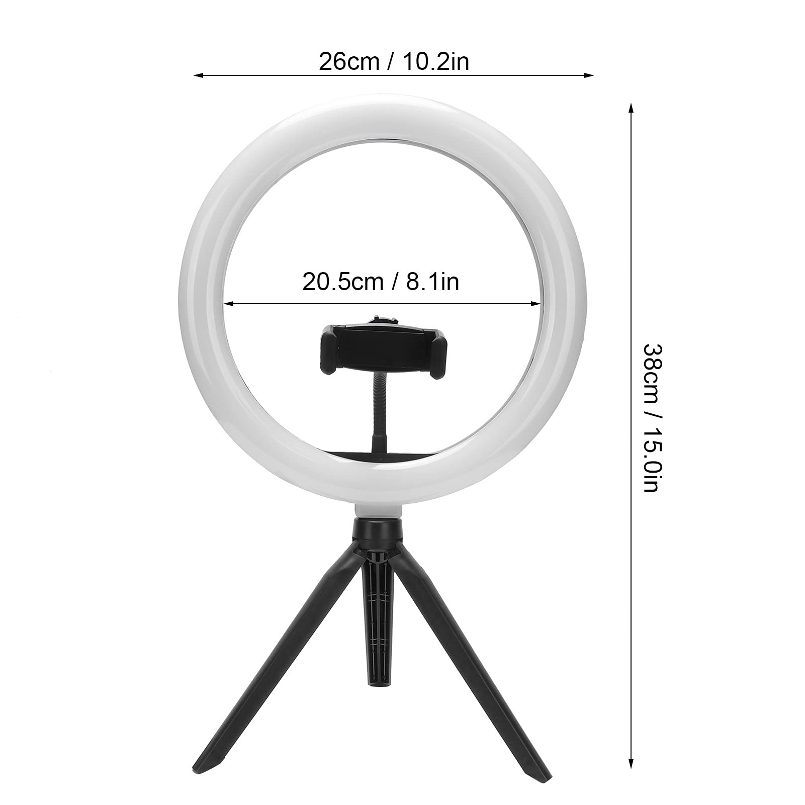Kit luce di riempimento ad anello LED dimmerabile con treppiede, luce ad anello per selfie con supporto Lampada ad anello da tavolo per streaming live e riprese di video fotografici Vlog