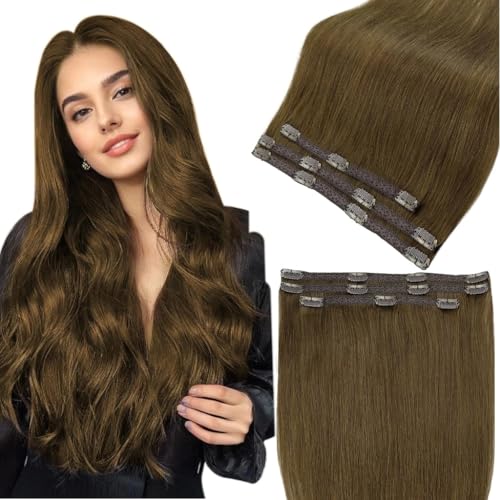 Full Shine Seamless Hair Extensions Clip in Medium Brown Human