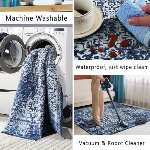 vivorug Runner Rug 2'x8' Vintage Washable Non-Slip Runners for Hallways Kitchen Entryway Laundry Room Carpet Hallway Runner Navy Blue