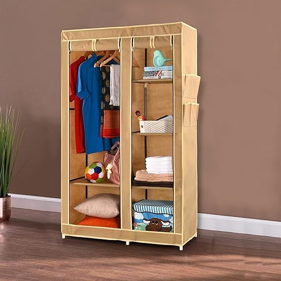 CbeeSo Brand - Solimo 2-Door Foldable Wardrobe, 6 Racks, Beige, Plastic