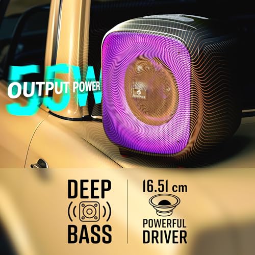 Image of ZEBRONICS Sound Feast 800,Portable Party Bluetooth Speaker,55 Watts,6 Hours Playback,6.5 inch Powerful Driver,Wireless MIC,Karaoke,Mobile Holder,RGB,TWS | USB | AUX | 6.3mm MIC,Deep Bass,Black