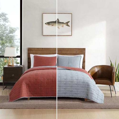 Image of Eddie Bauer - Full /Queen Quilt Set, Soft Reversible Bedding with Matching Shams, Fishing Inspired Home Decor (Troutdale Orange, Full /Queen)