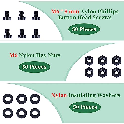 Pzsmocn 150 Pieces/50 Sets M6*8 mm Plastic Black Nylon Cross Round Head Screw Hexagonal Nut Combination Kit - Image 3