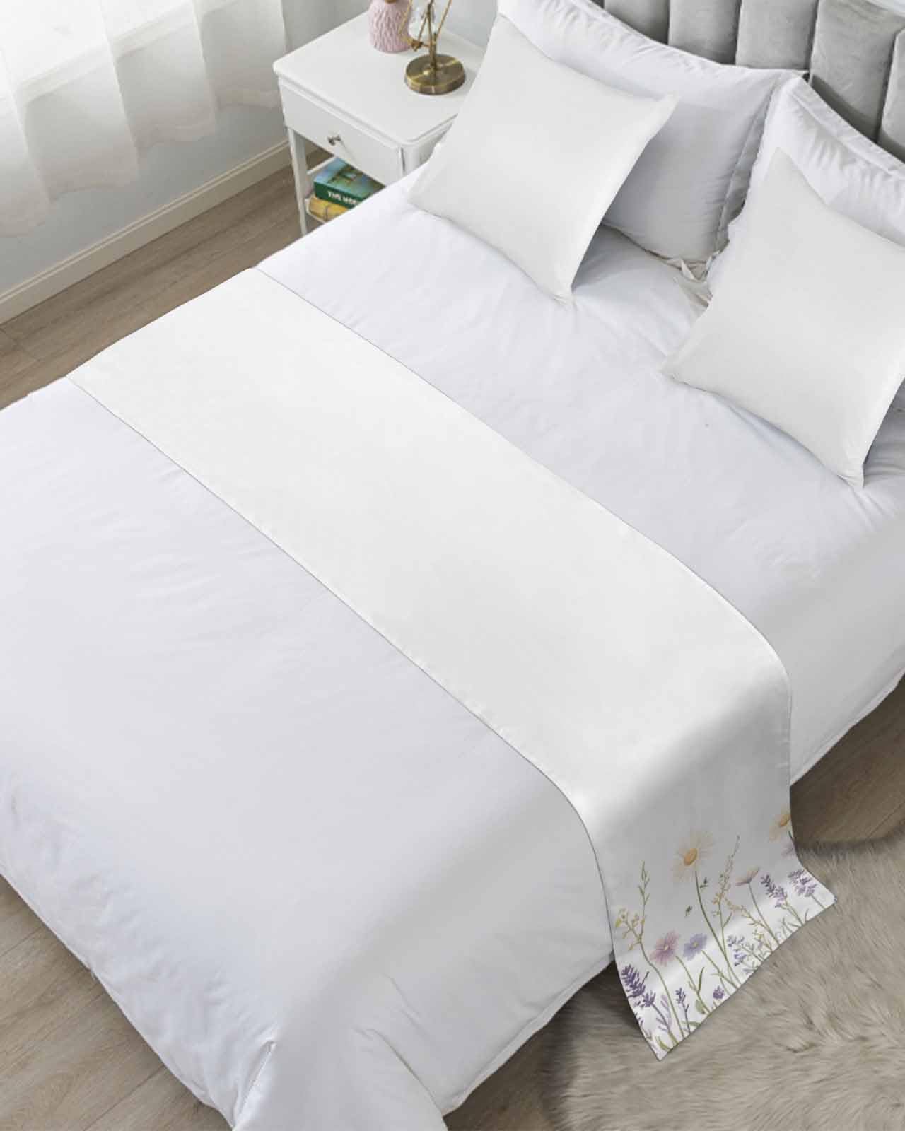 DecorLovee Spring Floral Bed Runners for Queen Size Bed, Decorative Bed Throws for Foot of Bed, Farmhouse Flowers Pastoral Bed Runner Sofa Throw Bedding Scarf Protector Slipcover for Bedroom/Hotel