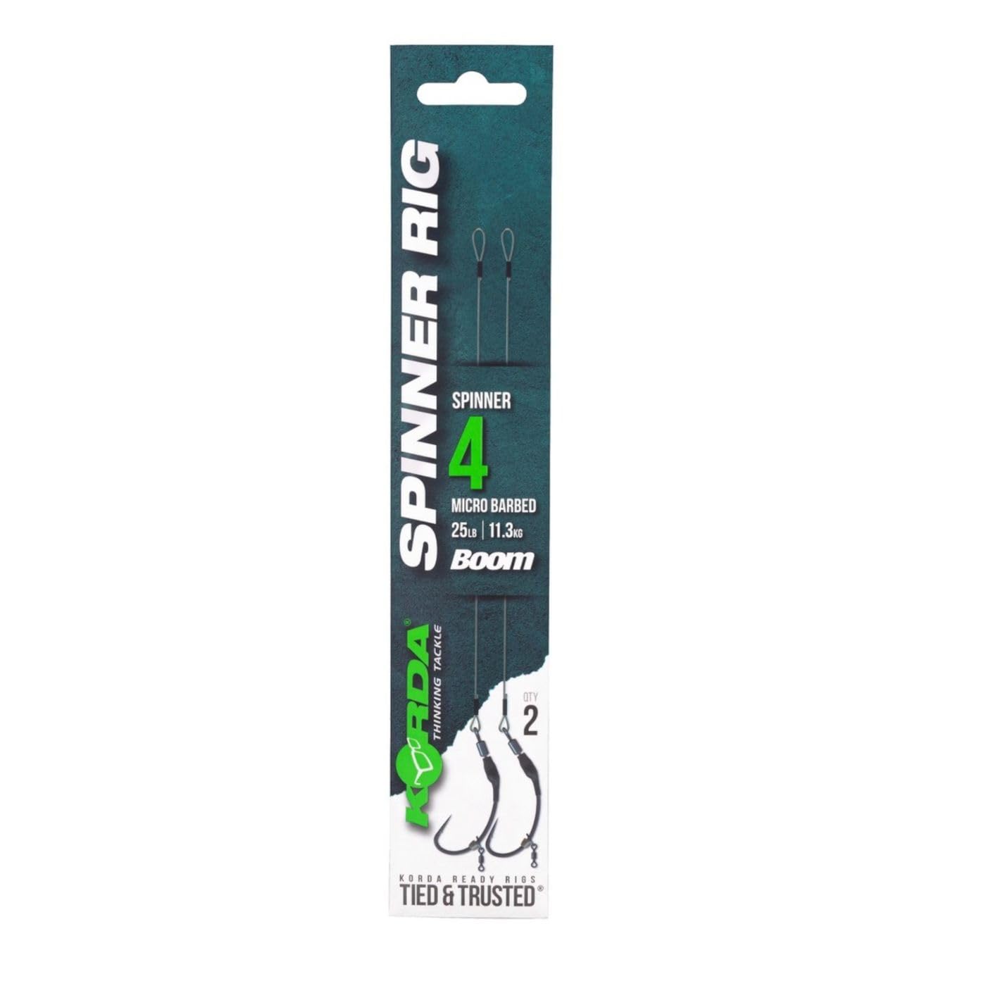 Korda Spinner Rig Spinner, Barbed Size 4, 5.5 Inch Boom, New Spinner Hook, Spinner Swivel Pre-Crimped, Also in Krank & Kurv Hook Versions