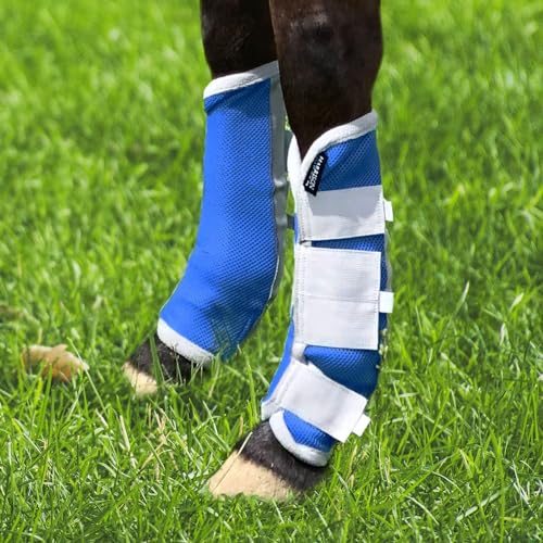 Image of Harrison Howard Horse Fly Boots Leg Guards Fly Boots Protection Set of 4 Aquamarine Medium Cob