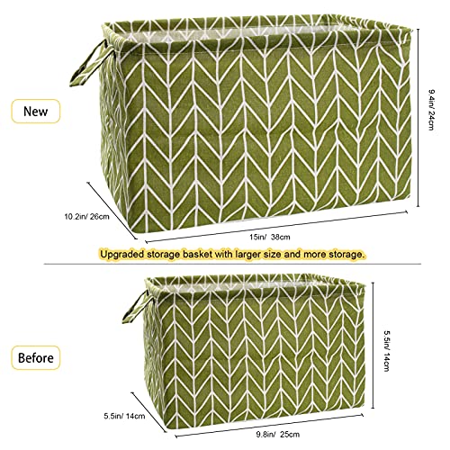 3Pcs Large Rectangular Canvas Storage Basket, Motasom Foldable Toy Organizer Bins With Handles, Waterproof Clothes Storage Box For Nursery Home Closet Office Organization, Shelf & Toy Basket (L) #TOP1