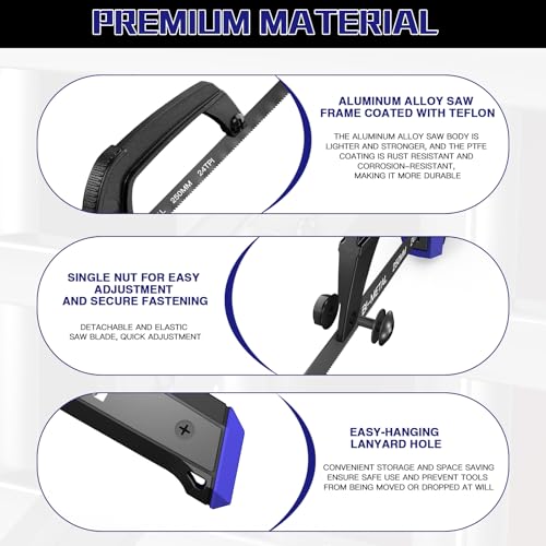 AIRAJ Mini Hacksaw,Hand Saw with Spare 3 Bi-Metal Saw Blades and one 65Mn Wood Blade,for Precision Cutting,Suitable for Metal, Wood, and PVC