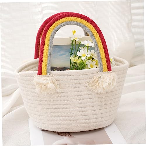 Handwoven Cotton Rope Bag Bohemian Style Woven Tote Women Handbag Rainbow Handle Beach Bag Summer Accessory4