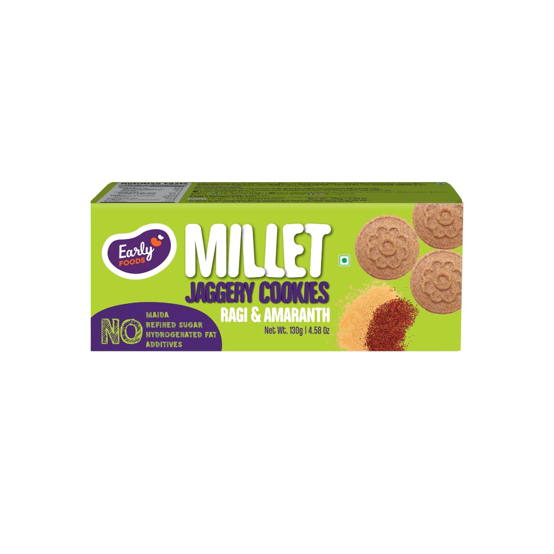 Early Foods Ragi Amaranth Millet Jaggery Cookies, 130 g | Sugar Free Biscuits