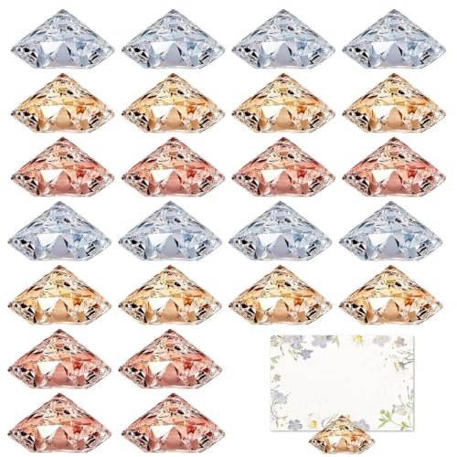 Eowppue 24 Porte-Noms en Acrylique en Forme de Diamant – Marque-Places de Table Transparent, Or Rose & Or Champagne pour Mariage, Fête et Réception