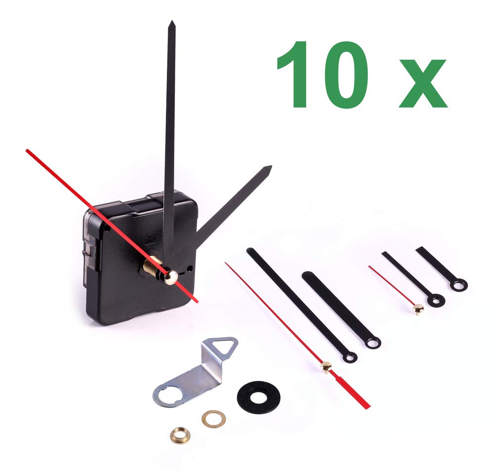 10x Quarzuhrwerk schleichend mit 3 Aluzeigersätzen Quarz Uhrwerk Alu Zeiger 1.5V AA Batterie