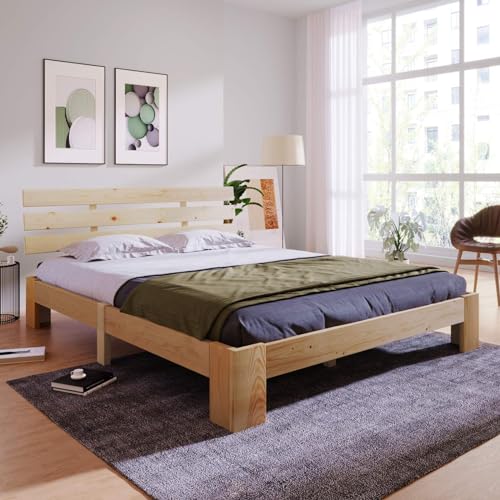 KOMHTOM Lit en Bois avec Tête de lit de Rangement, Lit Simple, Cadre de Lit Plateforme avec...