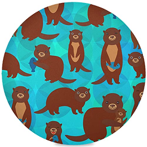 Vnurnrn Fun Brown Sea Otters Fish Teal Round Placemats Circle Table Place Mats For Dining Kitchen Table Decoration #TOP23