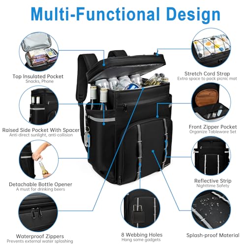 Simaixing Backpack Coolers Insulated Leakproof, 41L Large Capacity, Black, PEVA Material by Simaixing - Image 5