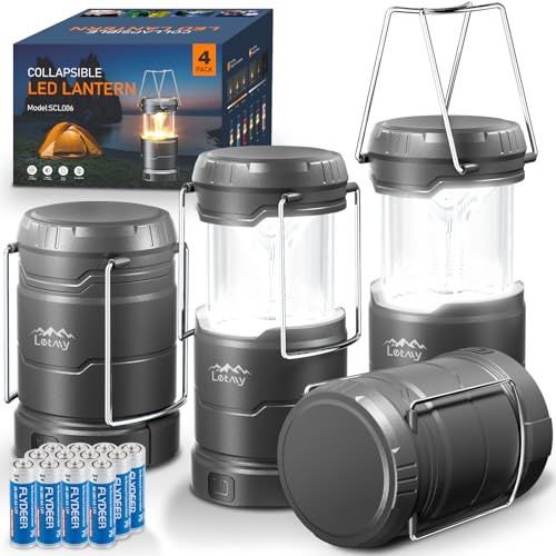 LETMY LED Camping Lantern for Power Outages, 3 Color Modes & Dimmable Battery Powered Lantern, IPX4 Waterproof & Collapsible, Lanterns Flashlight Survival Kits for Emergency Hurricane Hiking, 4 Pack