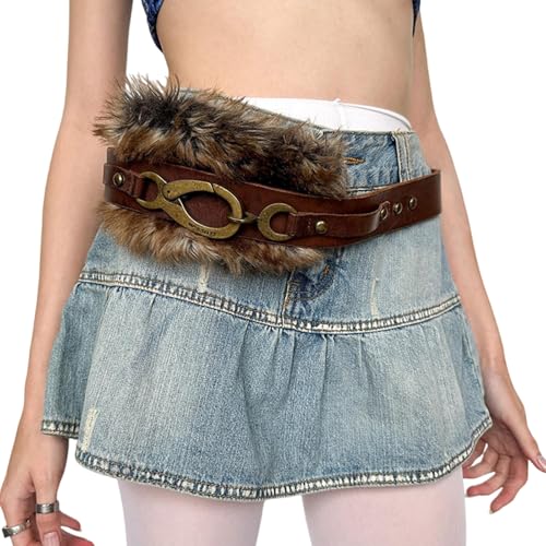 Patchworked Furry Faux Furs Waist Belt Decorative Belt For Pants Jeans Punk Waist Cincher Vintage Corset For Everyday Use