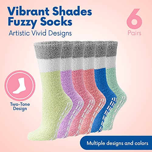 Image of Debra Weitzner Fuzzy Socks for Women Non-Slip Warm Cozy Socks Fluffy Fleece Slipper Socks With Grips 5 /6 Pairs