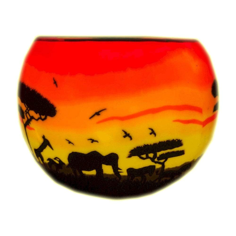 B&Q -  Benaya African Sunset Glass Silhouette Tealight Candle Holder