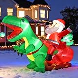 8.2FT Inflatable Santa Riding Dinosaur with LED Lights for Yard