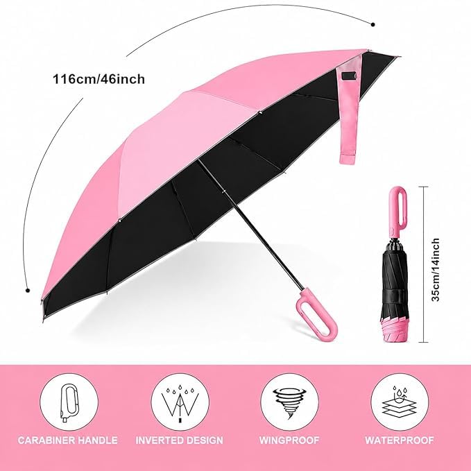 Image of Zancia UV Reversible Umbrella with Novelty Carabiner Handle, Travel-Friendly Umbrellas for Sun & Rain Protection, Windproof Compact, Automatic Open /Close,Plant Cutter for Home Garden Men and Women
