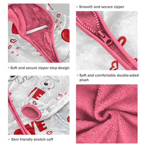 OTVEE Valentine Dogs Love Hearts Kids Hoodie Jacket Fall Spring Full Zip Warm Outwear Coat3