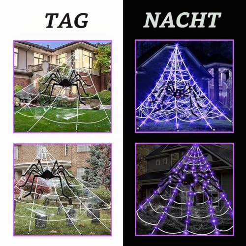 6*5m Halloween Spinnennetz Outdoor 200 Violette LEDs Halloween Deko Garten – Ansicht 3