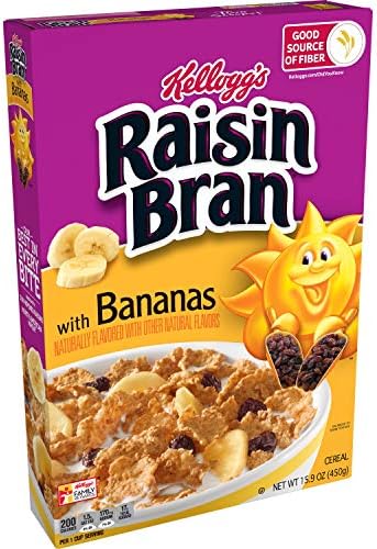 Kellogg's Raisin Bran Breakfast Cereal, Fiber Cereal, Made with Real Fruit, Original with Bananas, 15.9oz Box (1 Box)